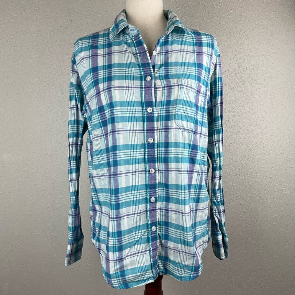 American Eagle Outfitters Blue Plaid Button Down Shirt Size S EUC